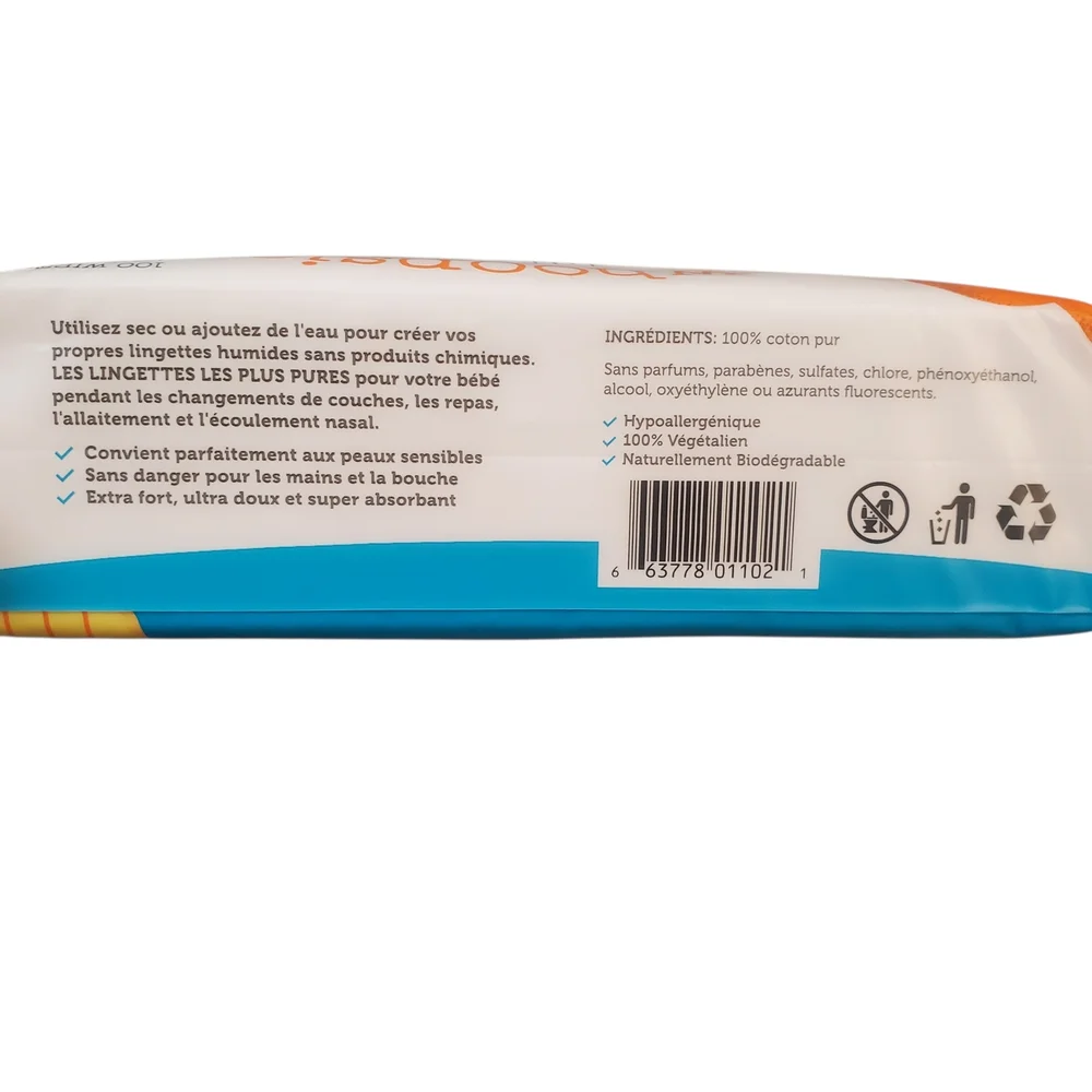 100% Pure Cotton Dry Wipes Hypoallergenic & Absorbent Sensitive Skin 600 Count